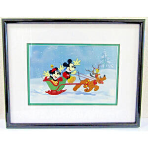 Mickey and Minnie Mouse "Sleigh Ride" Disney Sericel Framed Christmas COA